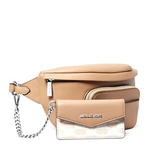 Michael Kors Maisie Large Pebbled Leather 2-in-1 Sling Pack NWT Camel belt bag